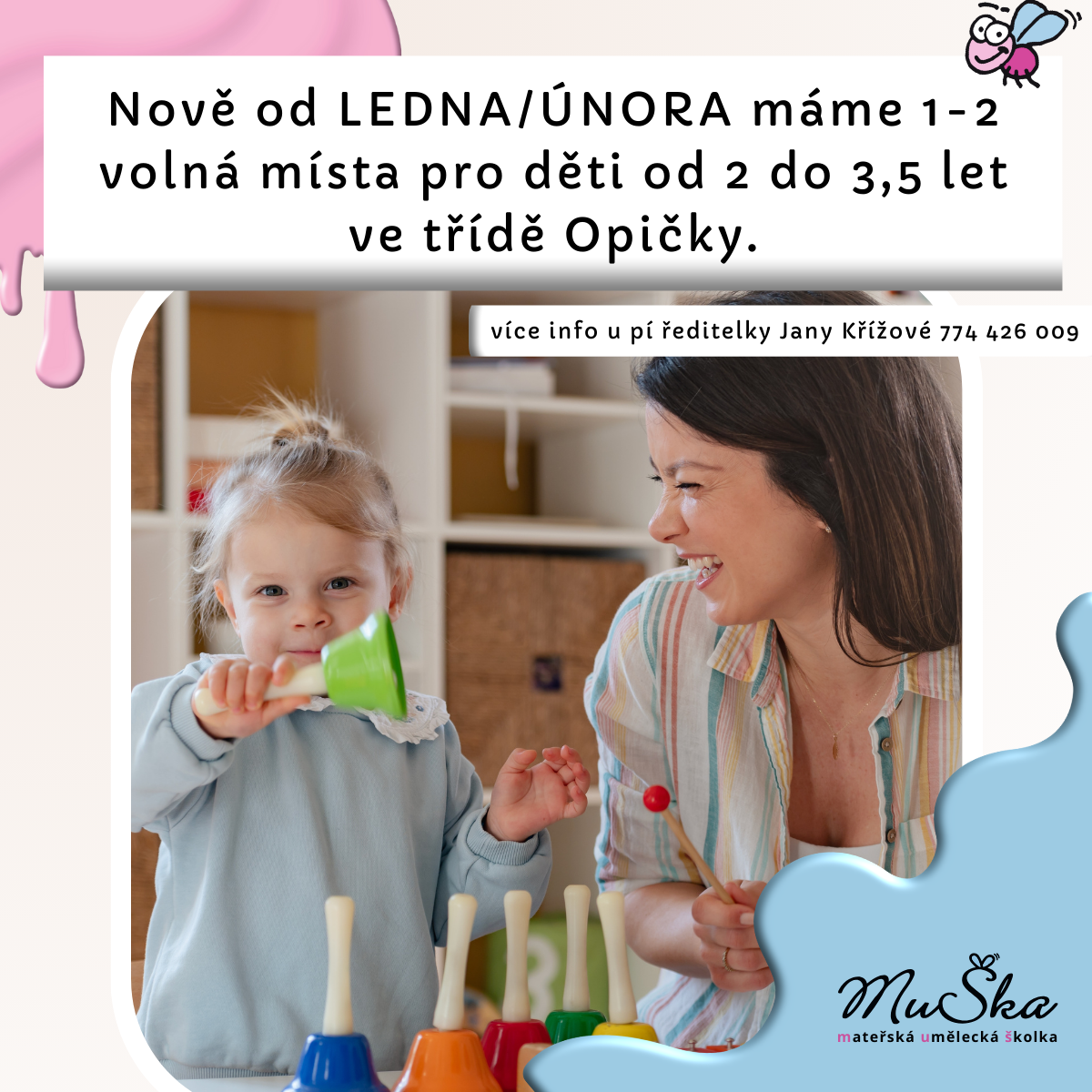 Nově máme 1-2 Volné místo v Opičkách od LEDNA/Února pro děti od 2 do 3,5 let.