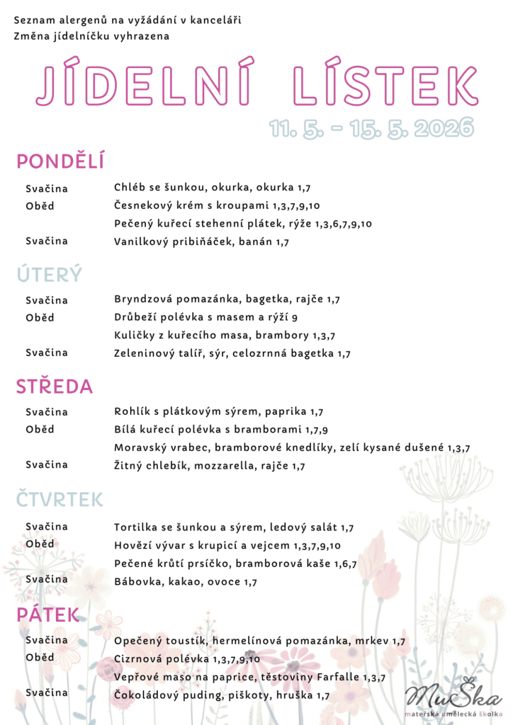 jídelníček školka MuŠka Praha 10